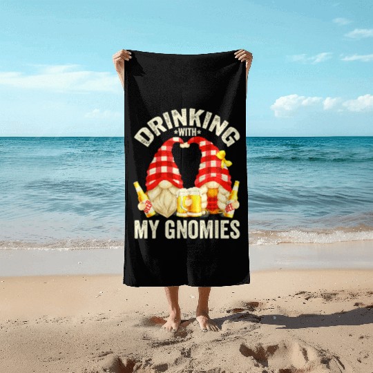 Beer Drinking With My Gnomies For Women Funny Beer Beach Towels