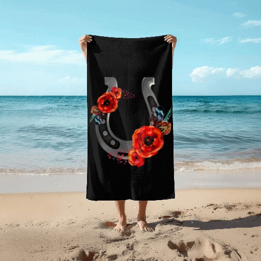 Floral Horseshoe With Poppies Beach Towels