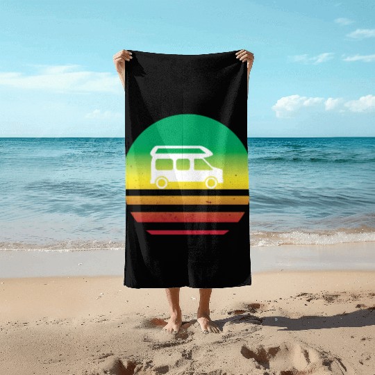Camper Van Retro Sunset Vintage sun camping Beach Towels