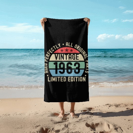 60th Birthday Vintage 1963 Beach Towels