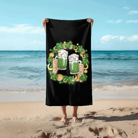 St. Patrick's Day Irish Green Beer, Wine Cups Beach Towels
