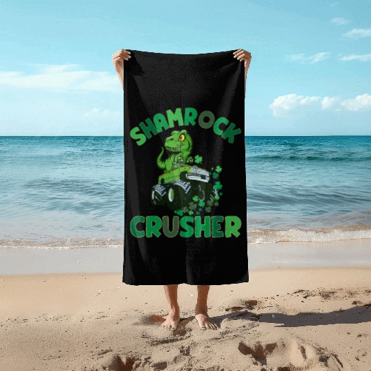 St. Patrick's T. rex Monster Truck The Shamrock Beach Towels