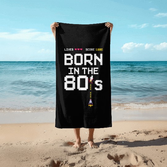 1980 Birtday Retro Gamer Pixel Born in the 80s Beach Towels