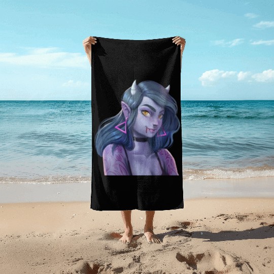 Girl Vampire Illustration with strong attitude Beach Towels