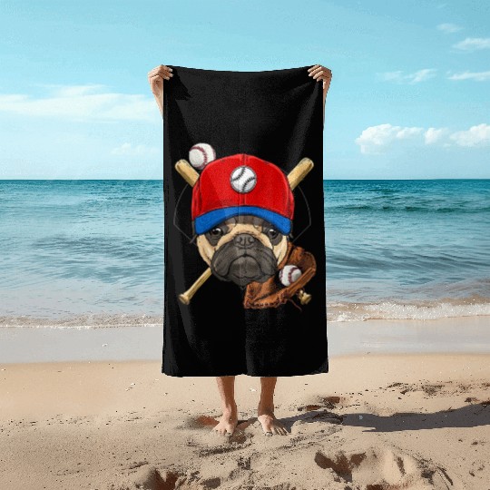 Baseball Player Coach Pug Dog Lover Pug Mom Beach Towels