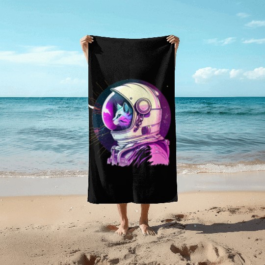 Aesthetic Vaporwave Space Cat 80s 90s Astronaut Beach Towels
