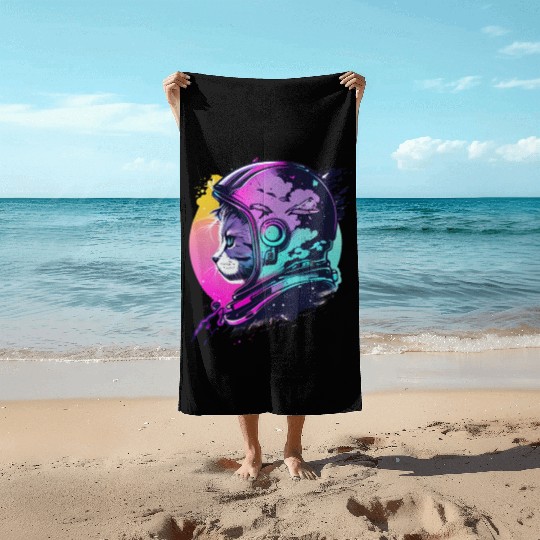 Aesthetic Vaporwave Space Cat 80s 90s Astronaut Beach Towels