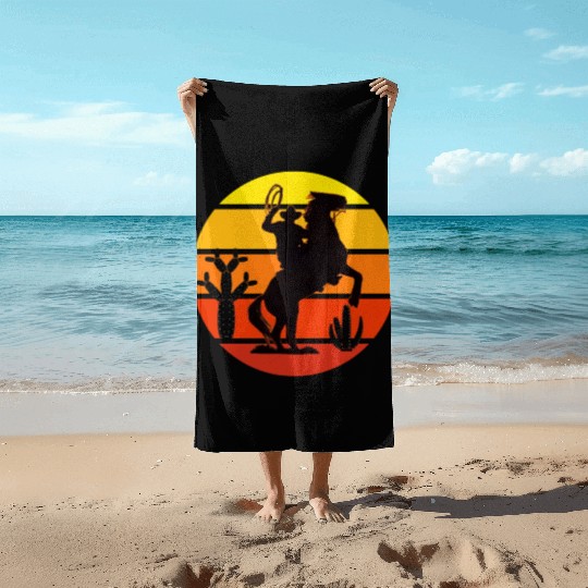 Vintage Sunset Cowboy Beach Towels