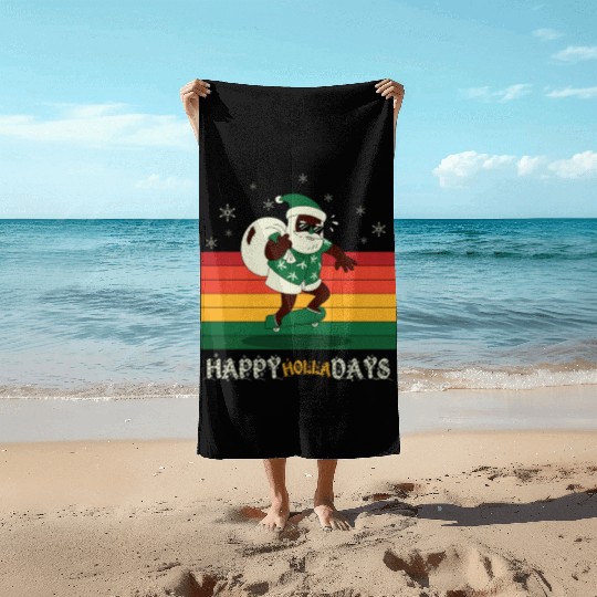 African American Santa Claus Beach Towels