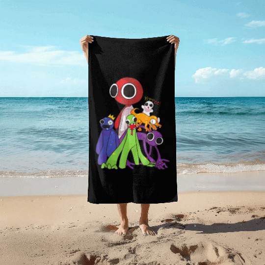 Rainbow Friends blue red orange green Beach Towels