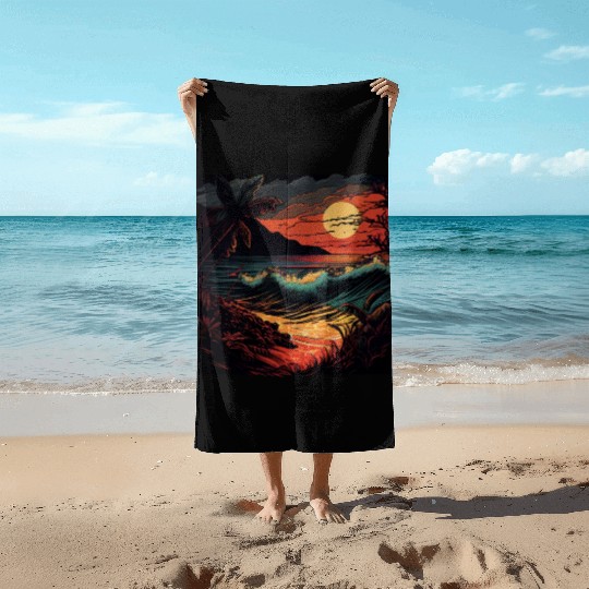 Vibrant Beach Sunset Design - Colorful Paradise Beach Towels