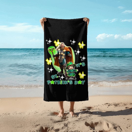 Kids St. Patrick's Day Shamrock "Thor, anime" Beach Towels