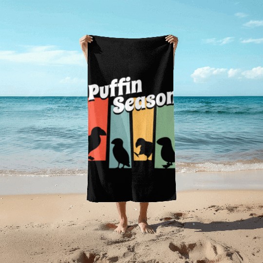 Funny Puffin Season Retro Vintage Puffin Lover Beach Towels