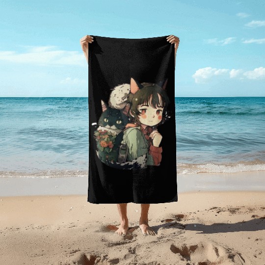 Anime Cat Girl Beach Towels