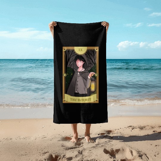 Anime Tarot Card The Hermit Occult Gothic Witch Beach Towels