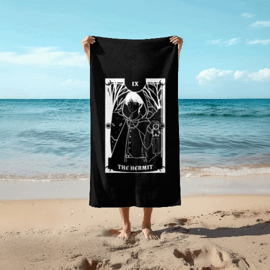 Anime Tarot Card The Hermit Occult Gothic Witch Beach Towels