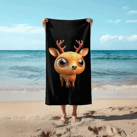 Cute deer cartoon character Beach Towels