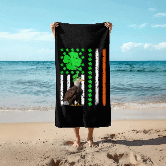 Vintage Irish American Flag Eagle St Patrick’s Day Beach Towels