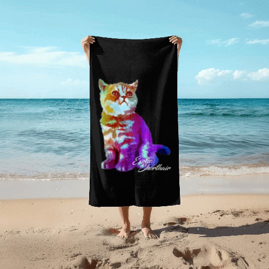 Colorful Exotic Shorthair Cat Funny Kitties Lover Beach Towels