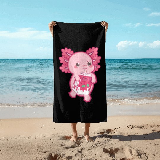 Kawaii Axolotl Strawberry Milk Teen Girl Kids Japa Beach Towels