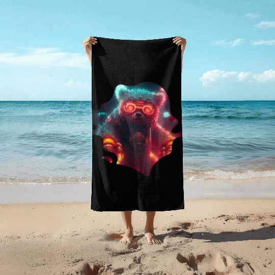 Cool Mecha Grizzly with Cyborg Steampunk Style Beach Towels