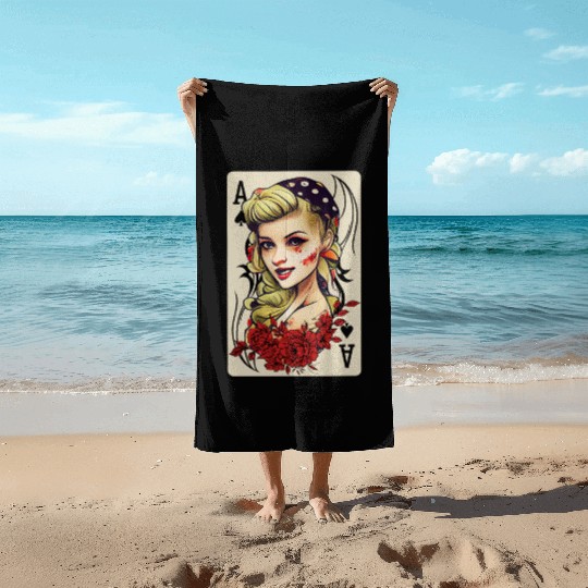 Rockabilly 50s Pin Up Zombie Psychobilly Ace Card Beach Towels