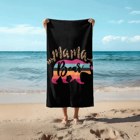 Mama Bear flowers Gift for Mother's day Beach Towels