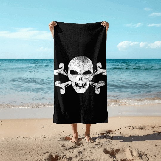 Cracked Skull And Crossbones Beach Towels