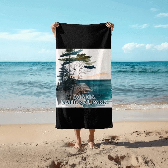 Acadia National Park Watercolor Beach Towels