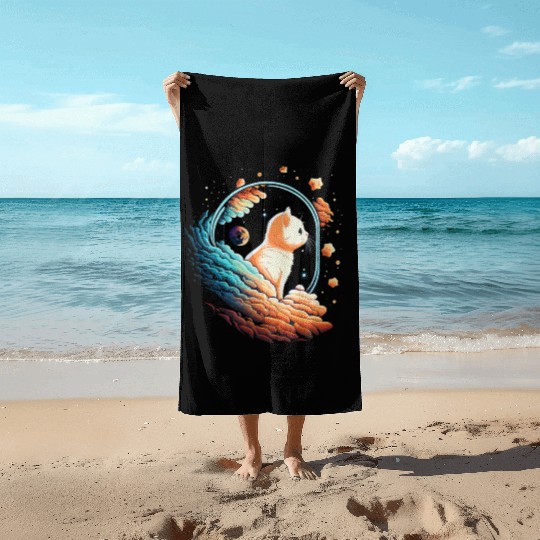Astronaut Cat Space Cat on Galaxy Cat Lover Beach Towels