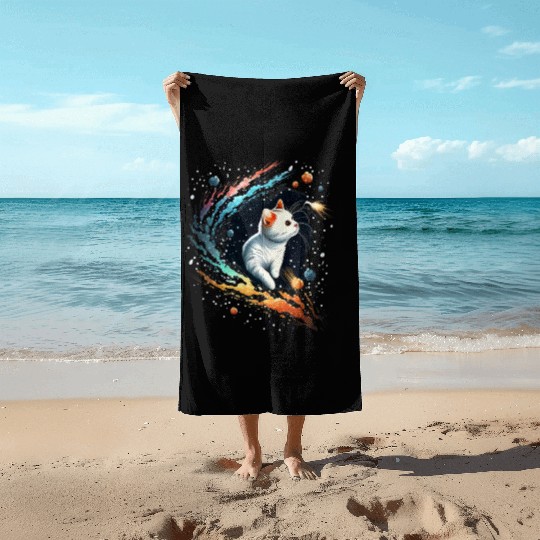 Astronaut Cat or Space Cat on Galaxy Cat Lover Beach Towels