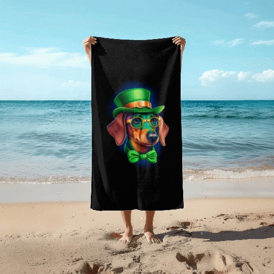 St. Patricks Day Dachshund Wiener Dog Shamrock Beach Towels