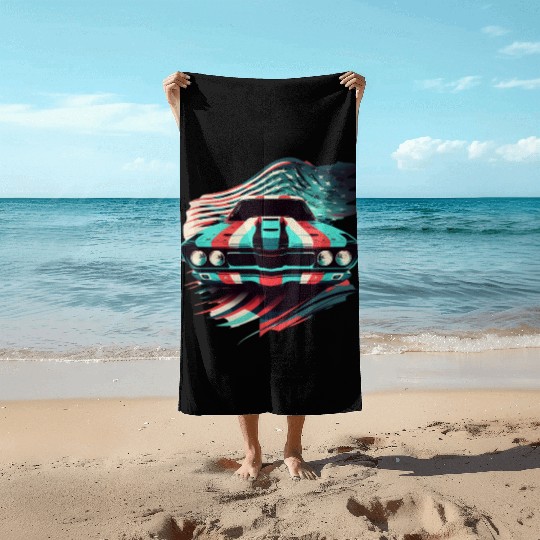 Muscle car american flag backround Beach Towels