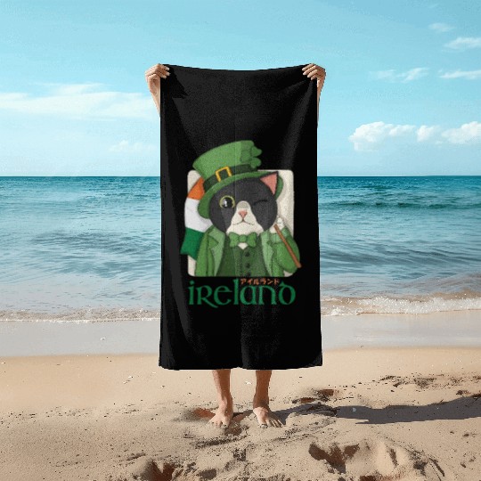 Ireland Tuxedo Cat Beach Towels
