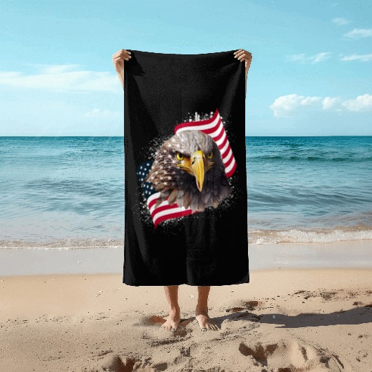 Patriotic Eagle US American Flag Bald Eagle USA Beach Towels