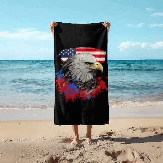 Bald Eagle Patriotic American Bird US Flag Beach Towels