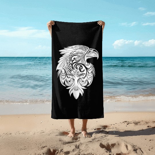 Eagle In Vintage T Tattoo Feather Style Beach Towels
