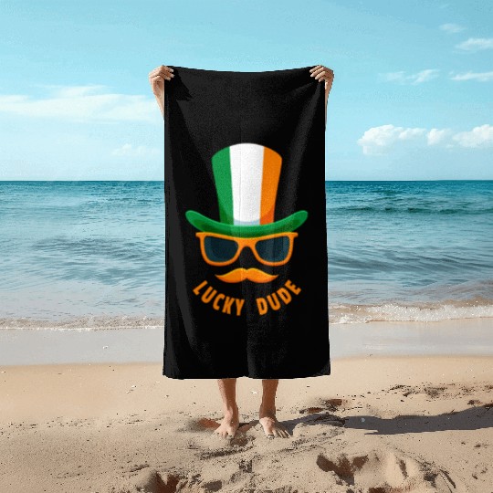 Lucky Dude, St Patricks Day, Irish, Boys T, mousta Beach Towels
