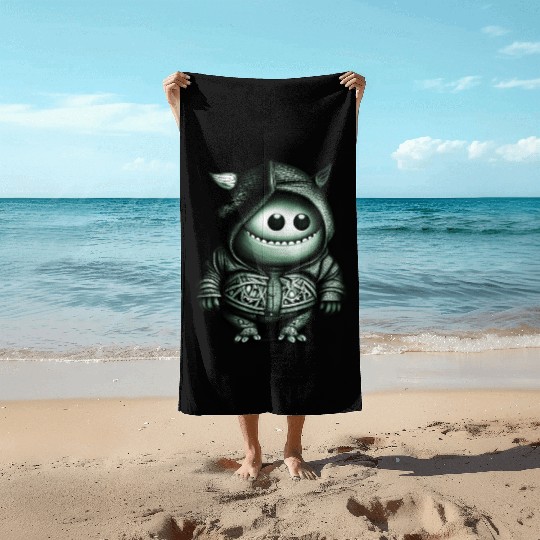 Goofy Looking Monster Green Beach Towels