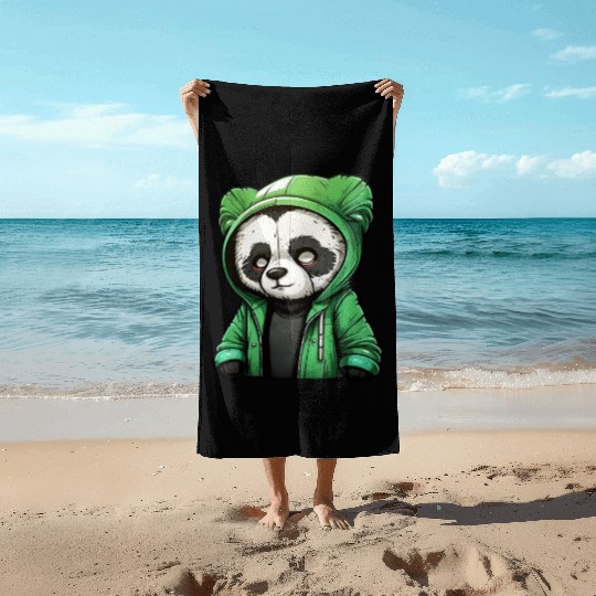 The panda in the green Beach Towels