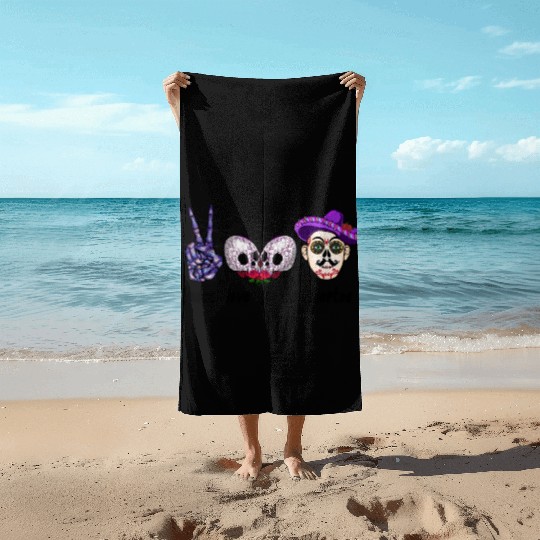 Peace love Día de Muertos sublimation men Beach Towels