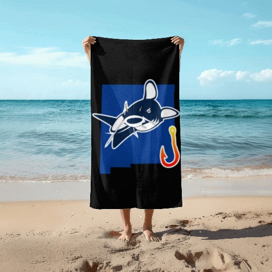 Catfishing Season New Mexico State Flag Fish Rod Beach Towels