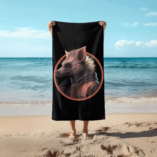 Punk hyena with leather jacket Beach Towels