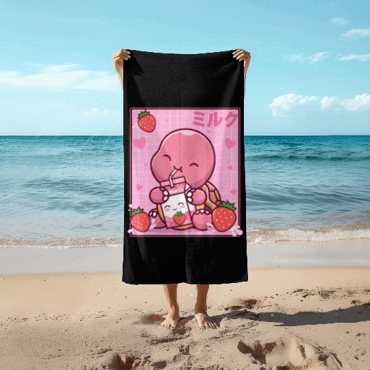 Kawaii Turtle Lover Strawberry Milk Shake Otaku Beach Towels