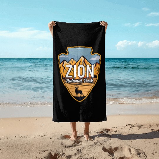 Zion US National Park Arrowhead Deer Mountains Beach Towels