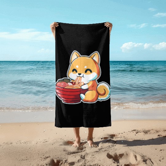 kawaii Japanese Anime Fox Ramen Food Lovers Humor Beach Towels