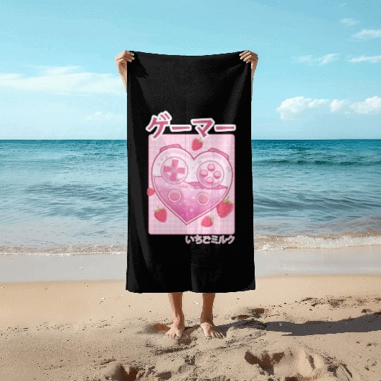 Video Gamer Japanese Kawaii Strawberry Milk Anime Beach Towels