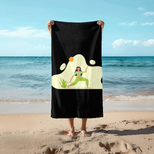 Woman Yoga Exercise Health Illustration Beach Towels