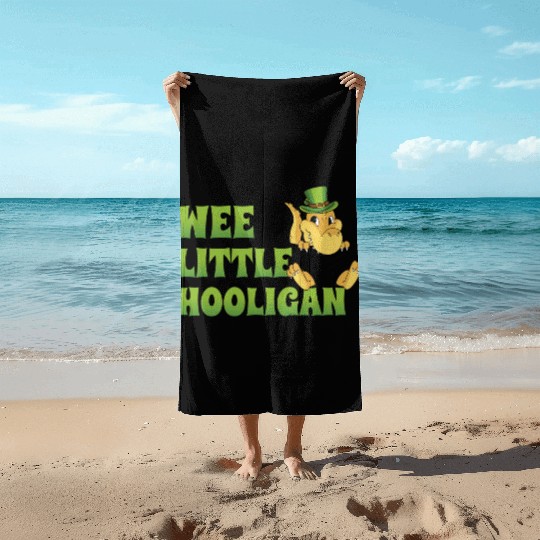 Wee Little Hooligan t-rex Dinosaur St Patrick Day Beach Towels