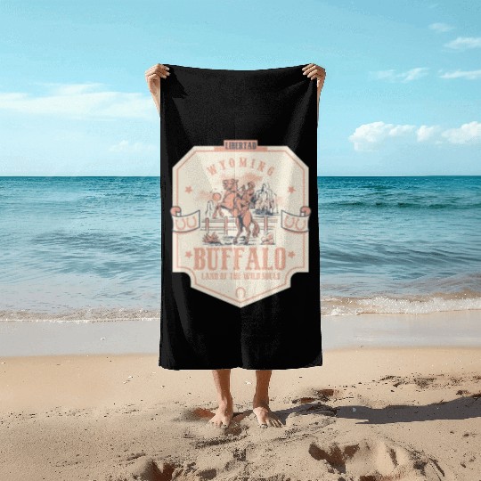 buffalo wyoming wild west town Beach Towels